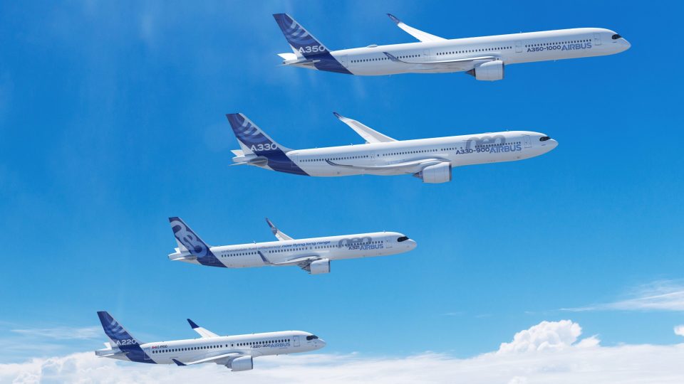 Die Flugzeuge A220, A230, A330 und A350 von Airbus