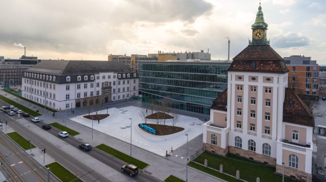 Merck Konzernzentrale aus der Vogel-Perspektive in Darmstadt, Deutschland