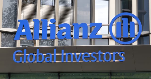 Ein Allianz Global Investors Schild an einem Gebäude in Frankfurt am Main, Deutschland