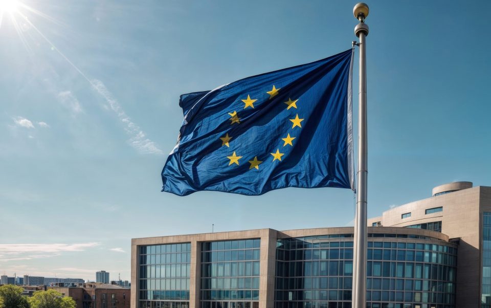 Die Europäische Flagge im Wind