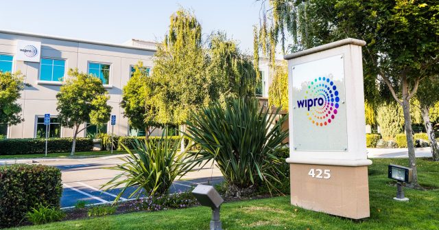 Das Wipro Logo mit Schriftzug vor den Wipro Büros im Silicon Valley, USA
