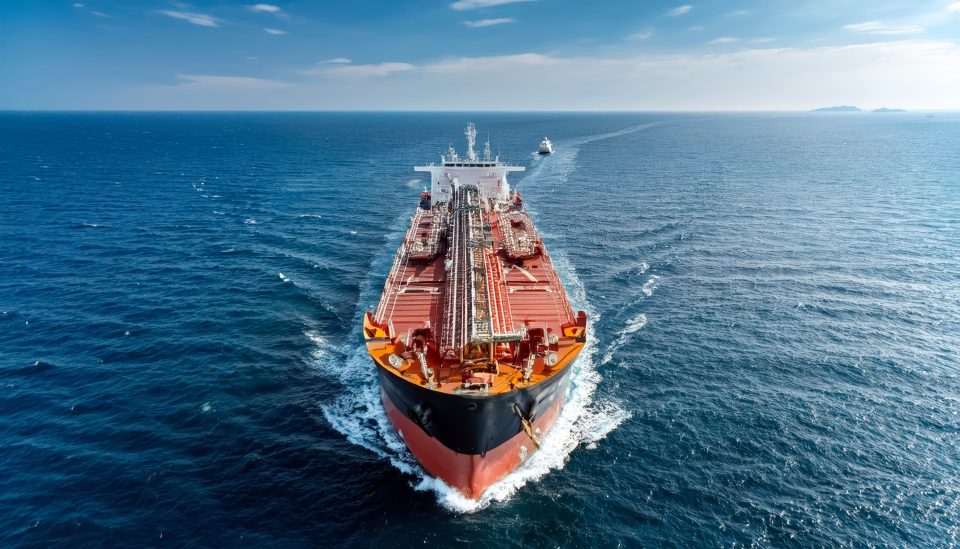 Ein Öltankschiff fährt auf dem offenen Meer