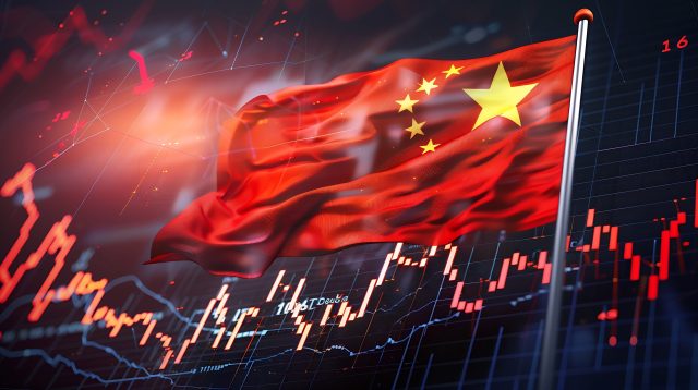 China Flagge mit Finanzgraphen im Hintergrund