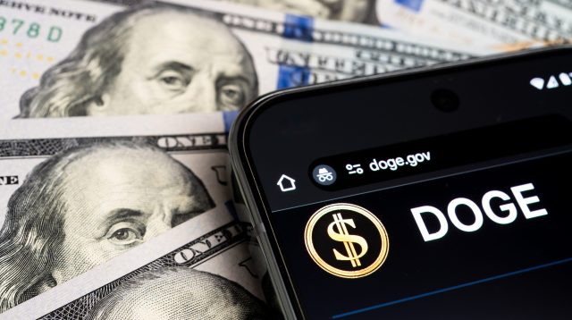 Department of Government Efficiency Website und Dollar-Noten