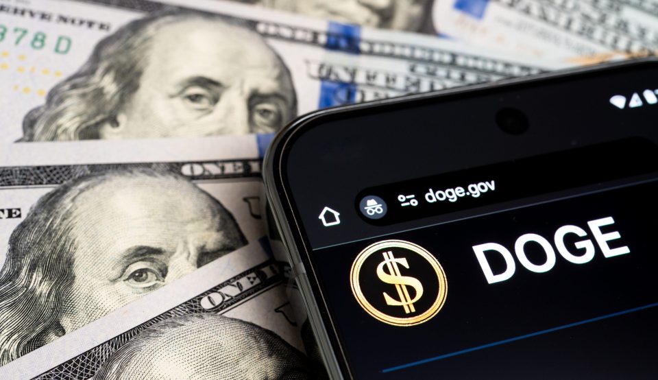 Department of Government Efficiency Website und Dollar-Noten