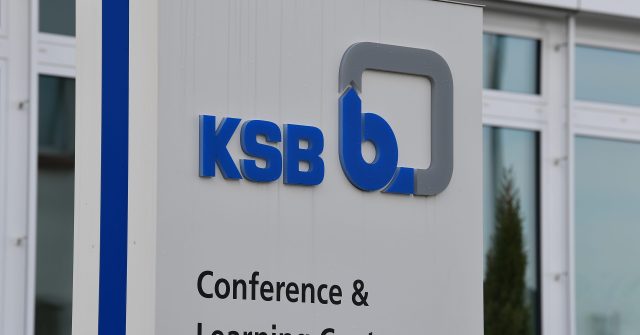 Germany, Frankenthal,  January 31. 2025, sign or lettering of KSB SE & Co. KGaA is a listed manufacturer of pumps and valves for the mining, chemical & petrochemical, building services, water markets