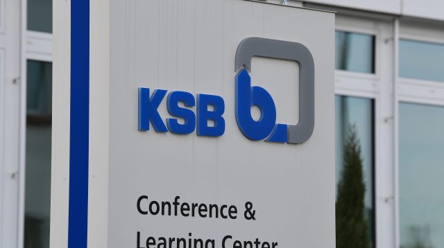 Germany, Frankenthal,  January 31. 2025, sign or lettering of KSB SE & Co. KGaA is a listed manufacturer of pumps and valves for the mining, chemical & petrochemical, building services, water markets