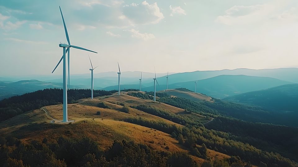 Landschaft mit Windkraftanlagen