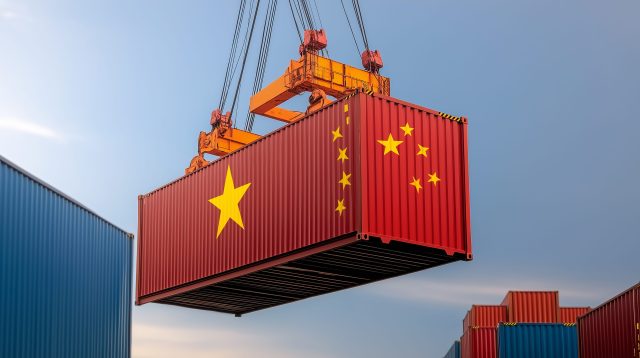 Container mit Vietnam- und China-Flagge