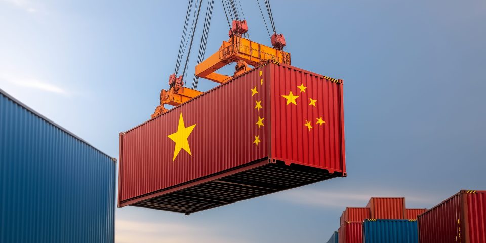 Container mit Vietnam- und China-Flagge