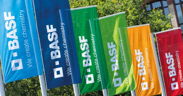BASF-Fahnen am Standort Ludwigshafen