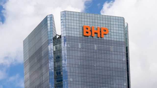 Das Logo des Rohstoff- und Bergbauunternehmens BHP Group