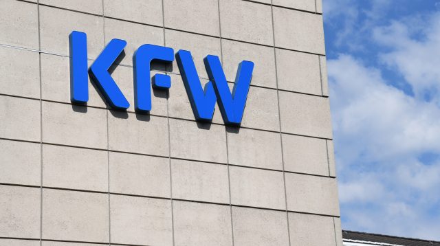 Bonn, North Rhine-Westphalia / Germany - May 15, 2018: KfW logo in Bonn, Germany - KfW is a german government-owned development bank