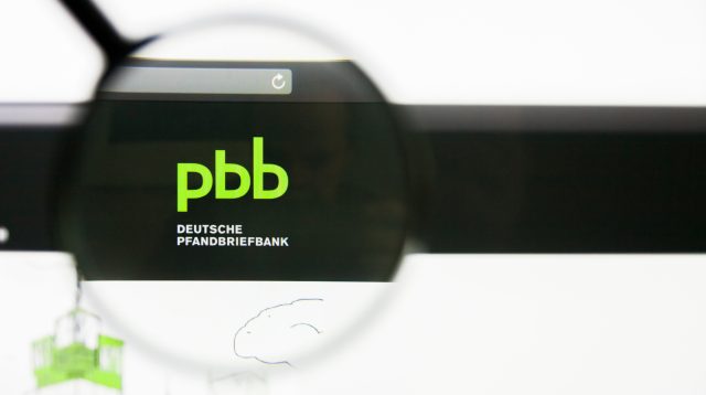 Los Angeles, California, USA - 5 April 2019: Illustrative Editorial of Deutsche Pfandbriefbank website homepage. Deutsche Pfandbriefbank logo visible on display screen.