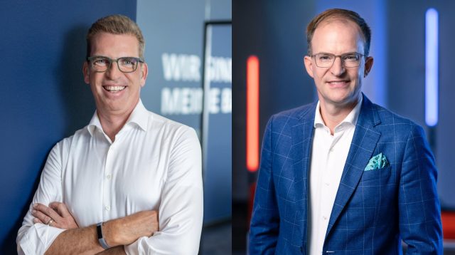 Carsten Jung, Vorstandsvorsitzender der Berliner Volksbank (links) und Daniel Keller, stellvertretender Vorstandsvorsitzender und Finanzvorstand (rechts).