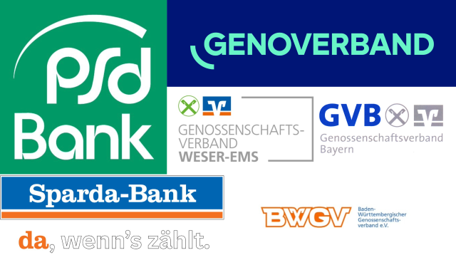 Die Logos der sechs genossenschaftlichen Prüferverbände.
